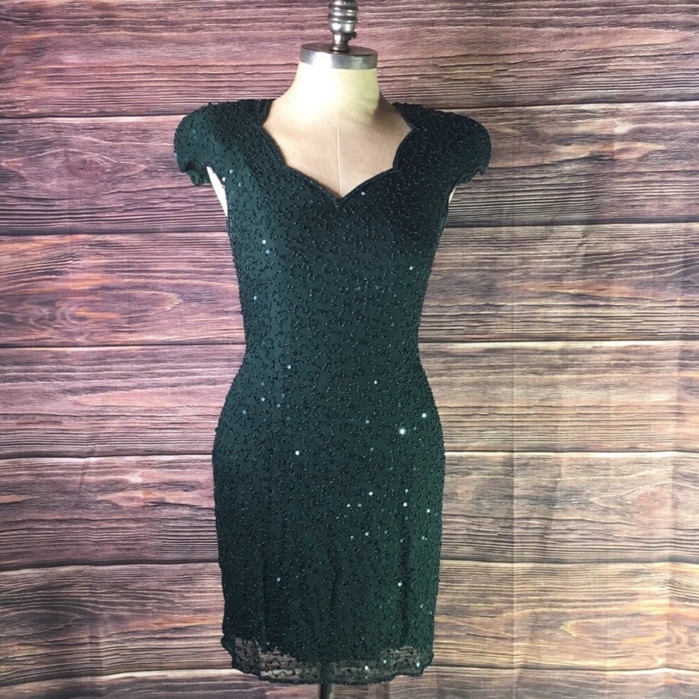 100% silk Elegant Teal Sequin Dress